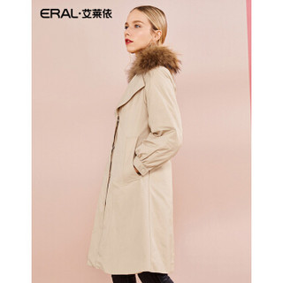 ERAL/艾莱依大毛领羽绒服女2018冬季新款收腰显瘦大衣 卡其色 170/92A/XL