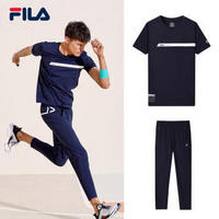 FILA 斐乐官方 男子套装 2019夏季新款男子短袖T恤运动长裤套装 RD宝蓝-F11M924130FNV，F11M92 180/100A/XL