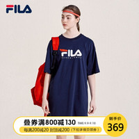 FILA 斐乐官方 女子运动连衣裙宽松 2019新品 针织短袖T恤中长款 RD宝蓝-NV 180/96A/XXL