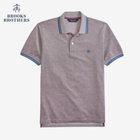 Brooks Brothers/布克兄弟男士条纹领边logo短袖Polo衫 B645-洋红色 M