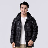 君羽白鹅绒羽绒服男1000蓬松度95%含绒量短款连帽冬季中厚保暖 黑色 XL