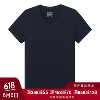 無印良品 MUJI 無印良品 女式 棉V领短袖T恤 深海军蓝 S