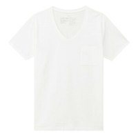 無印良品 MUJI 無印良品 女式 粗细不均棉线V领短袖T恤 白色 M
