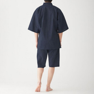 无印良品 MUJI 男式 染色编织 和服式夏季短装 深海军蓝 L