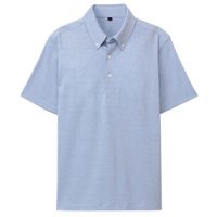 無印良品 MUJI 無印良品 男式 棉凉爽纽扣领POLO衫 浅灰蓝色 M