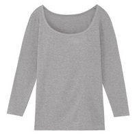 无印良品 MUJI 女式 棉混保暖 U领八分袖衫 中灰色 M