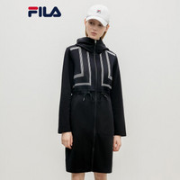 FILA 斐乐官方 女子长款外套 2019秋季新款宽松休闲运动针织连帽外套 传奇蓝-NV 165/84A/M