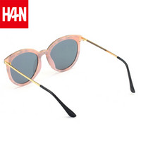 汉（HAN）太阳镜女个性偏光太阳镜墨镜女士潮圆脸男55059 黑粉框粉色片