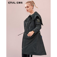 ERAL/艾莱依2018新款羽绒服女中长款连帽大衣 橄榄绿 170/92A/XL