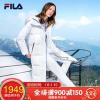 FILA 斐乐官方 女子羽绒服 2019冬季新款运动时尚侧边拉链长款羽绒服 标准白-WT 155/76A/XS