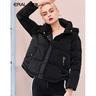 ERAL/艾莱依O2O冬季2018新款加厚时尚刺绣短款羽绒服女 黑色 155/80A/S