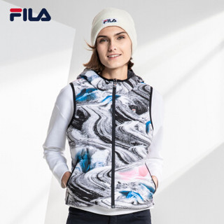 FILA（斐乐） W系列女羽绒马甲冬季运动休闲轻质保暖连帽运动马夹女 满印-PU 160/80A/S