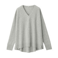 无印良品 MUJI 女式 牦牛绒混羊毛 V领毛衣 浅灰色 M