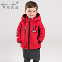 davebella戴维贝拉冬装新款男童加厚保暖连帽棉服 男宝宝棉衣棉袄 红色 110cm(5Y(建议身高105-115cm))