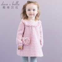 davebella戴维贝拉秋冬季女童圆领长袖公主连衣裙 女宝宝格子裙子 粉色 24M/80cm