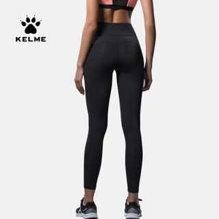 Kelme/卡尔美 跑步透气健身长裤女士运动瑜伽训练高腰紧身打底裤3682024-1 黑色 XXL