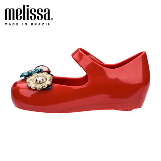 mini Melissa梅丽莎春季花朵小童鱼嘴魔术贴凉鞋32439 红色 内长14.5cm