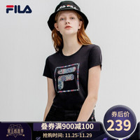 FILA 斐乐官方 女子短袖T恤 2019夏季新款烫钻短袖衫女装 传奇蓝-NV 160/80A/S