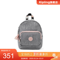 Kipling女款迷你帆布轻便双肩背时尚简约双肩包|MINI BACKPACK 麻灰彩条拼接 *2件