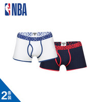 NBA 运动内裤 男士棉短裤 平角裤 2条装 透气吸汗 藏青/白 WLTJS134 图片色 XXL