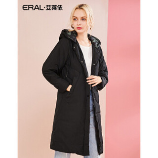 ERAL/艾莱依2018秋冬新款蝙蝠袖印花羽绒服女连帽大衣 黑色 170/92A/XL