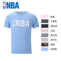 NBA潮流服饰 logo 夏季新款运动休闲短袖圆领T恤 情侣款MK0667AA 天蓝色 S