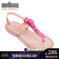 Melissa2019春夏SlimSandal平底一字蝴蝶结拼色简约甜美凉鞋女 粉色 8