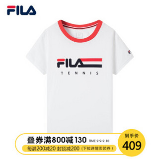 FILA 斐乐官方 女子短袖T恤 2019秋季新款休闲运动针织短袖衫女T 玉石白-WT 165/84A/M