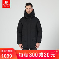 君羽户外鹅绒羽绒服男女中长款 2019新品冬季加厚保暖连帽工装服 派克服800蓬松度 男款—黑色 m