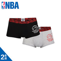 NBA 男士平角裤2条装 运动短裤内裤 透气吸汗 WLTJS295 浅花灰/黑色 M