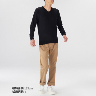 无印良品 MUJI 男式 美利奴羊毛高针距 V领毛衣 黑色 M