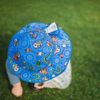 澳洲BanZ 婴幼儿双面沙滩防晒太阳帽 0-2岁  春季出游轻薄宽帽檐 蓝色怪兽 款 0-2岁  头围：45-50cm