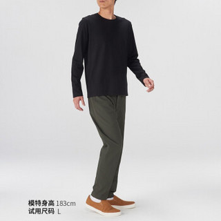 无印良品 MUJI 男式 棉 圆领长袖T恤 黑色 XL