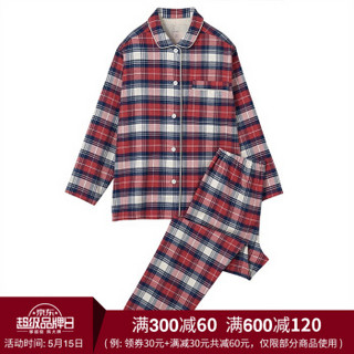 无印良品 MUJI 女式 无侧缝法兰绒 睡衣 红色X格子 M