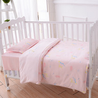 婴儿床上用品套件 纯棉幼儿园宝宝床品床单被套枕套四件套 粉/睡宝鹿 120*150cm