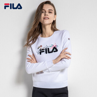 FILA 斐乐官方 女子卫衣 2019秋季新款刺绣圆领长袖运动套头衫女 标准白-WT 165/84A/M