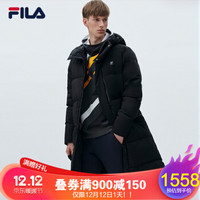 FILA 斐乐官方 男子羽绒服 2019冬季新款时尚运动中长款羽绒服男 深黑-BK 180/100A/XL