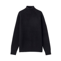 無印良品 無印良品 MUJI 男式 减轻颈部刺痛感 中针距 珠地网眼高领毛衣 黑色 S