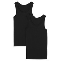 无印良品 無印良品 MUJI 男式 棉罗纹背心 2件装 黑色 XS