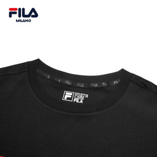 1FILA 斐乐官方 米兰时装周ICONIC系列 宽松时尚印花男子短袖T恤 正黑-BK XXL