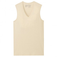无印良品 無印良品 MUJI 男式 凉爽网眼编织V领无袖衫 浅米色 L