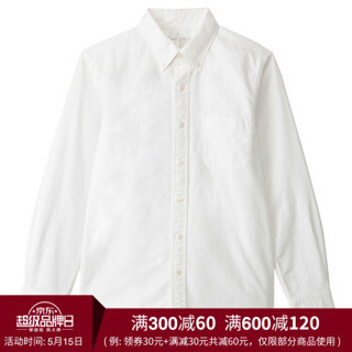 无印良品 MUJI 男式 水洗棉牛津纽扣领衬衫 白色 M