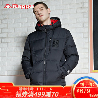 Kappa卡帕男款羽绒服冬季加厚防寒服连帽保暖外套K0852YY38 黑色-990 M