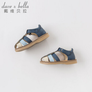 davebella戴维贝拉夏装新款男童幼童拼色皮凉鞋 儿童宝宝防滑凉鞋 深蓝色 150(鞋内长15.0cm)