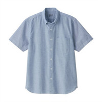 無印良品 MUJI 無印良品  男式 新疆棉水洗牛津 纽扣领短袖衬衫 蓝色 M