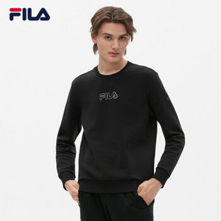 FILA 斐乐官方 男子卫衣 2019冬季新款运动休闲套头衫男刺绣上衣 正黑色-BK 175/96A/L