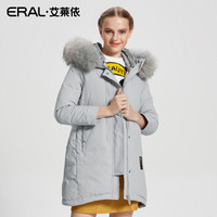 艾莱依时尚羽绒服女中长款宽松情侣外套ERAL16196-FDAA 浅灰色 170/92A/XL