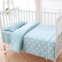婴儿床上用品套件 纯棉幼儿园宝宝床品床单被套枕套四件套 湖绿/小天鹅 120*150cm