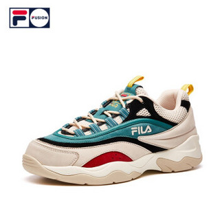 FILA FUSION 斐乐 RAY 老爹鞋男春季新款运动休闲鞋复古跑鞋男 微白/深丛绿B-SC 42.5