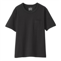 無印良品 MUJI 女式 粗棉线天竺编织 圆领短袖T恤 黑色 M
